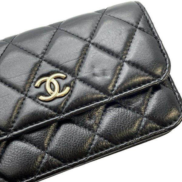 シャネル  パールチェーンショルダーウォレット マトラッセ ココマーク ラムスキン AP1839 CHANEL 黒