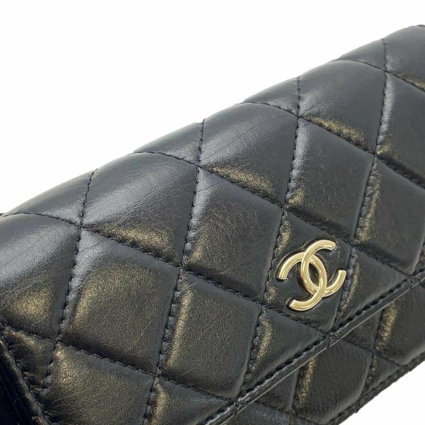 シャネル  パールチェーンショルダーウォレット マトラッセ ココマーク ラムスキン AP1839 CHANEL 黒