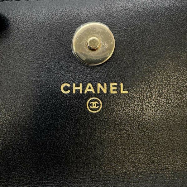 シャネル  パールチェーンショルダーウォレット マトラッセ ココマーク ラムスキン AP1839 CHANEL 黒