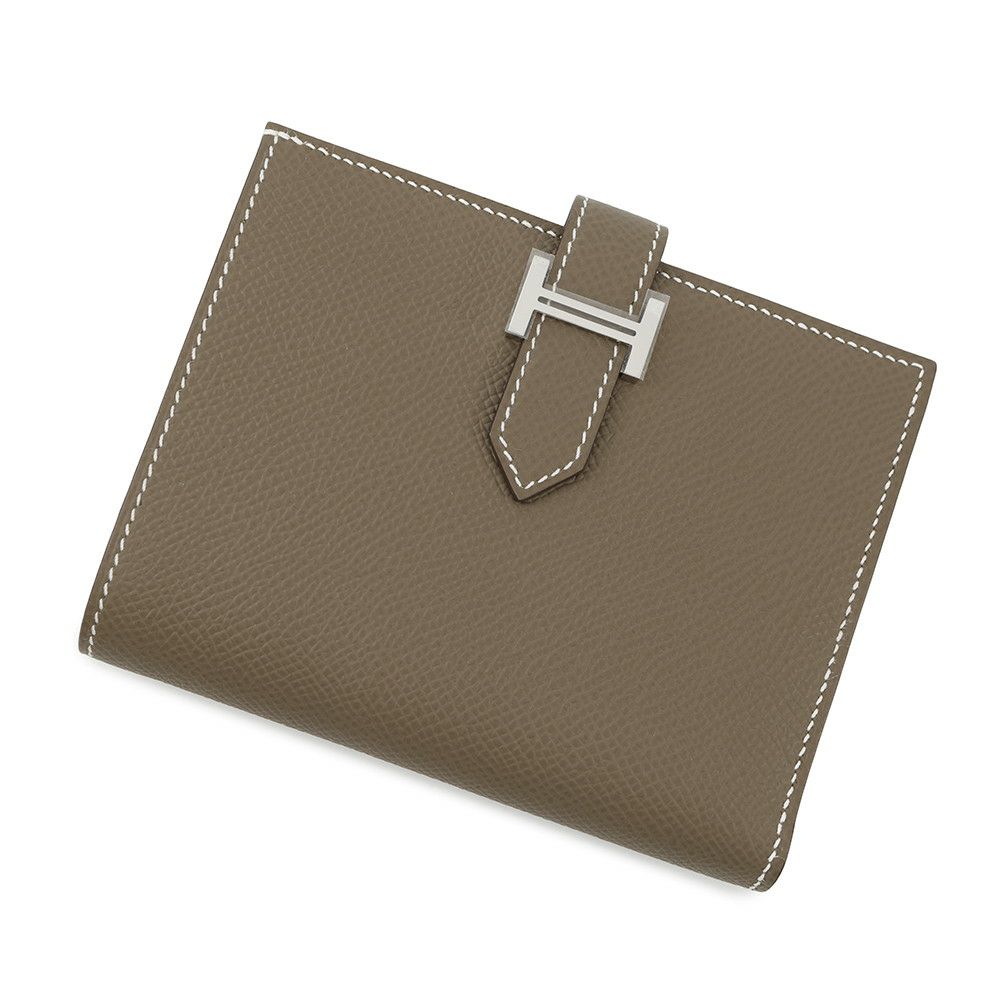 エルメス 二つ折り財布 ベアン コンパクト エトゥープ/シルバー金具 エプソン W刻印