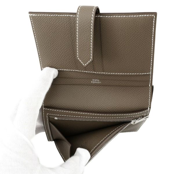 エルメス 二つ折り財布 ベアン コンパクト エトゥープ/シルバー金具 エプソン W刻印