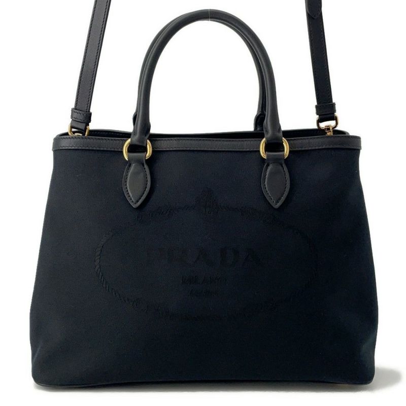 プラダ ハンドバッグ ジャカード ロゴ キャンバス 1BA579 PRADA 2way 黒