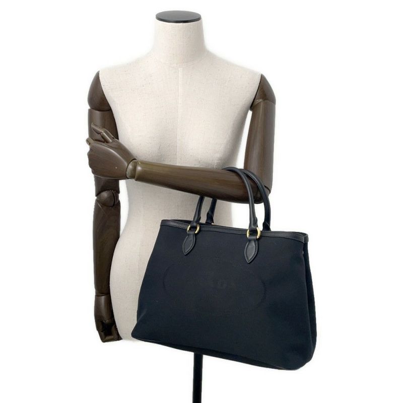 プラダ ハンドバッグ ジャカード ロゴ キャンバス 1BA579 PRADA 2way 黒