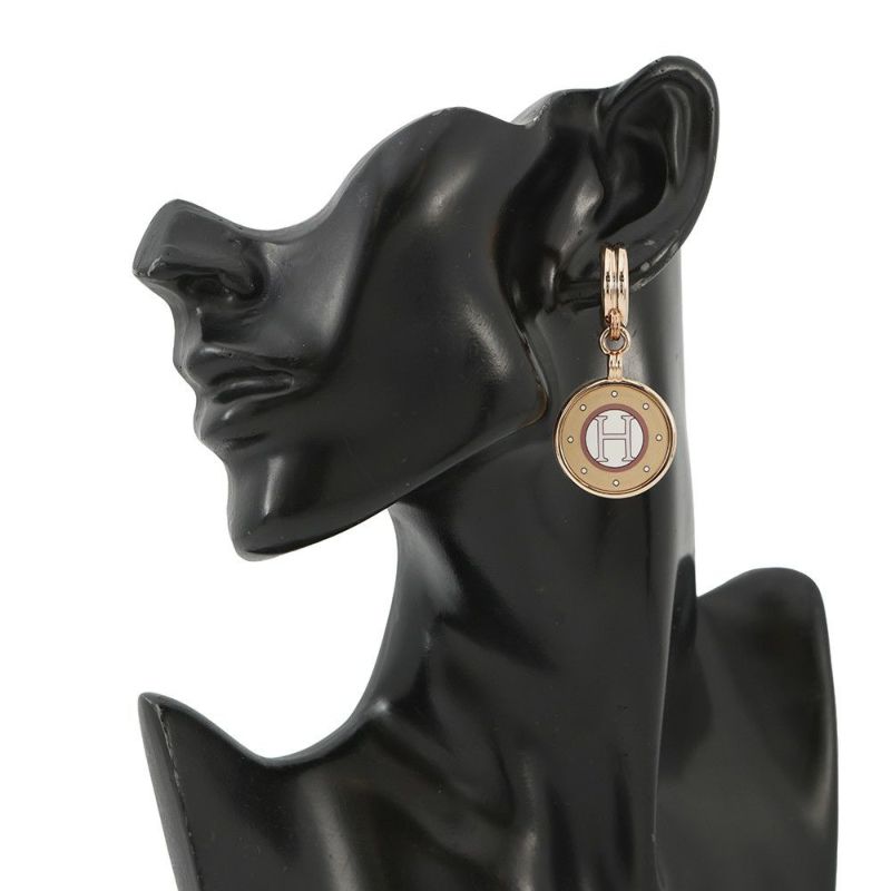 エルメス ピアス ブラゾン フォーブル/ピンクゴールド金具 メタル エナメル HERMES アクセサリー