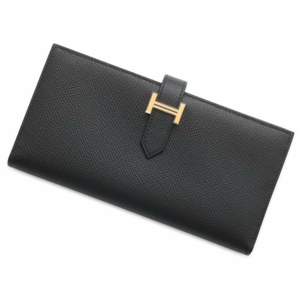 エルメス 長財布 ベアンスフレ ブラック/ゴールド金具 エプソン W刻印 HERMES 財布 黒