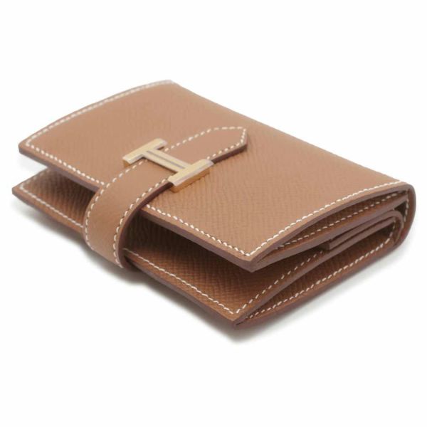 エルメス カードケース ベアン ミニ ゴールド/ゴールド金具 エプソン B刻印  HERMES 財布