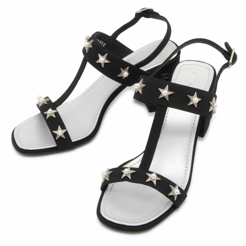 シャネル サンダル スタースタッズ フェイクパール ココマーク レディースサイズ37C G32350 CHANEL 靴 黒