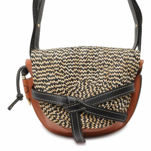 LOEWEロエベ　ゲートミニ　ラフィア　ショルダーバッグ斜めがけポシェット　かご ロエベ LOEWE ショルダーミニゲート レザー ラフィア かごバッグ