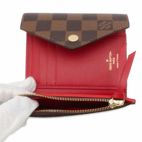 ルイヴィトン 三つ折り財布 ダミエ・エベヌ ポルトフォイユ・ヴィクトリーヌ N41659 LOUIS VUITTON レッド