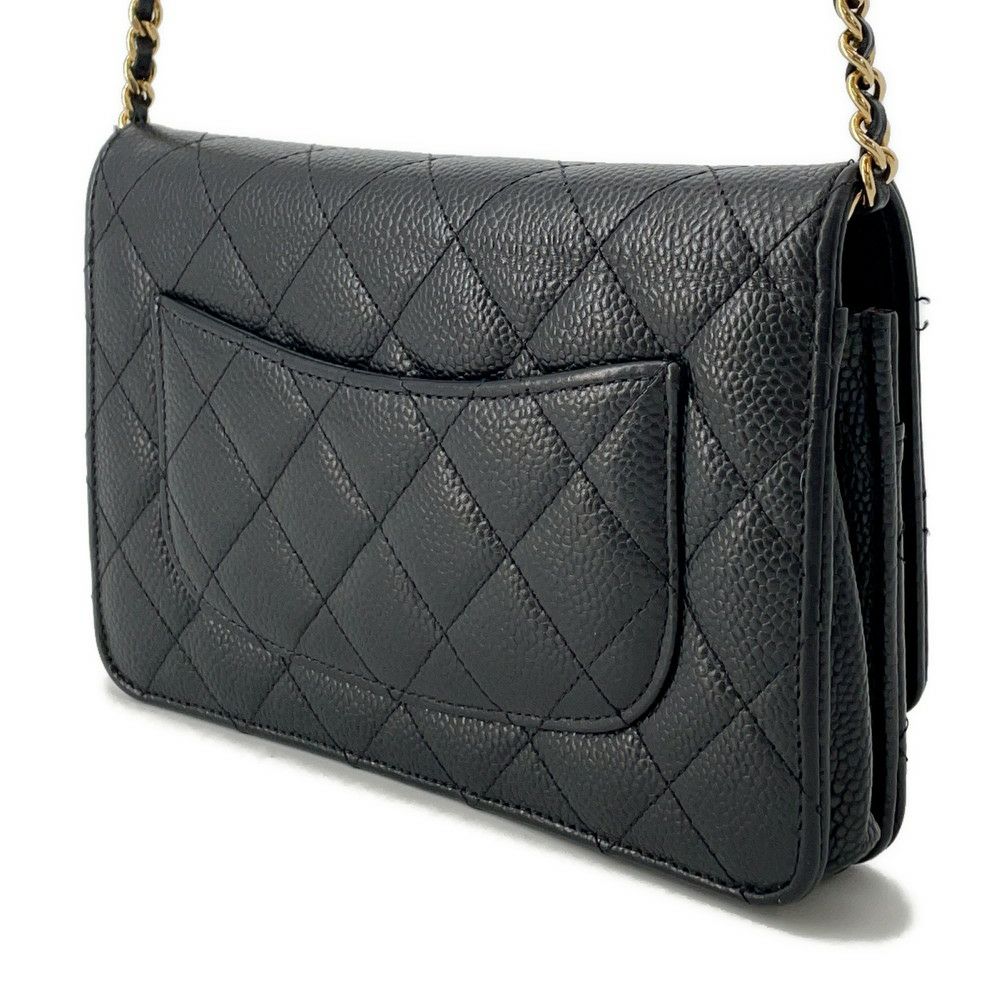 シャネル チェーンウォレット クラシック マトラッセ ココマーク キャビアスキン AP0250 CHANEL 財布 黒