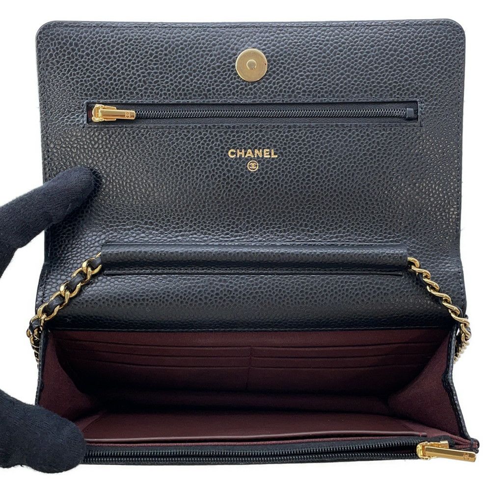 シャネル チェーンウォレット クラシック マトラッセ ココマーク キャビアスキン AP0250 CHANEL 財布 黒