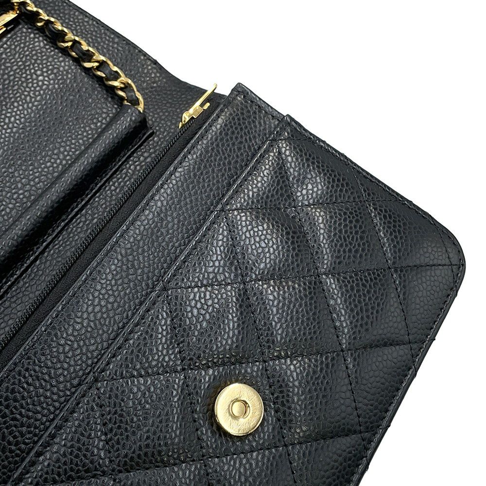 シャネル チェーンウォレット クラシック マトラッセ ココマーク キャビアスキン AP0250 CHANEL 財布 黒