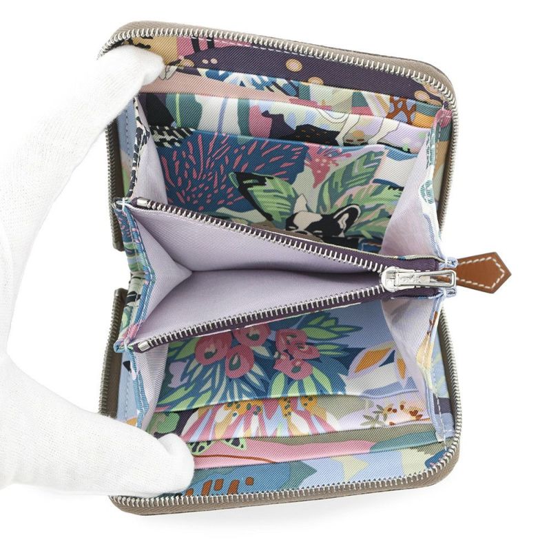 エルメス コインケース アザップコンパクト シルクイン エトゥープ/シルバー金具 エプソン K刻印