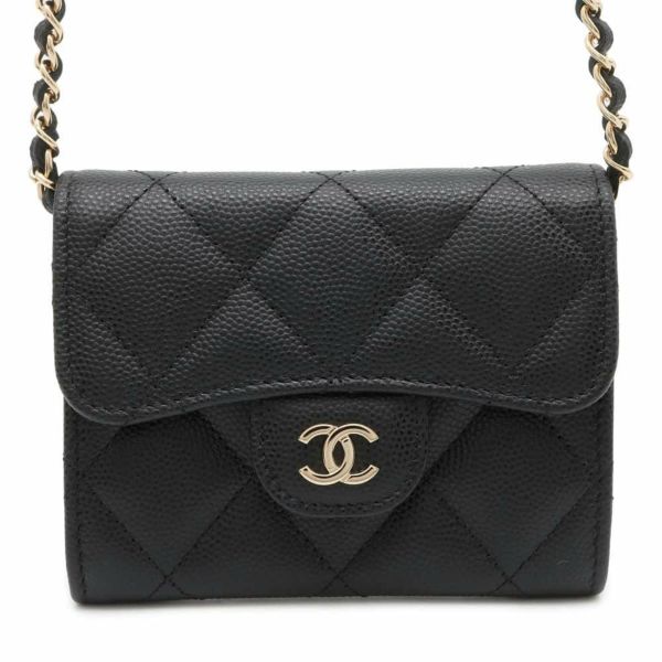 シャネル チェーンウォレット マトラッセ ココマーク キャビアスキン AP2569 CHANEL 財布 コインケース ウォレット 黒