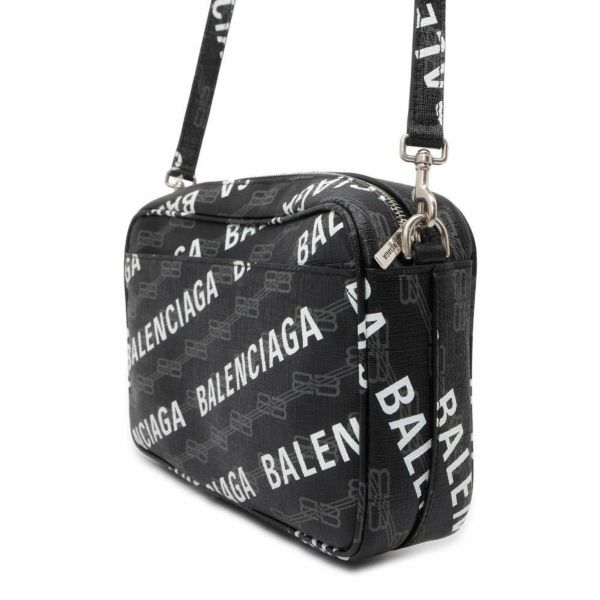 バレンシアガ ショルダーバッグ BBモノグラム シグネチャー PVC 702723 BALENCIAGA カメラバッグ 2wayクラッチ 黒 白