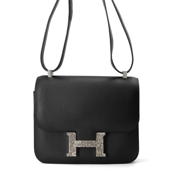 エルメス ショルダーバッグ コンスタンス3 24 ブラック/オンブレ/シルバー金具 ヴォーマダム/リザード Y刻印 黒