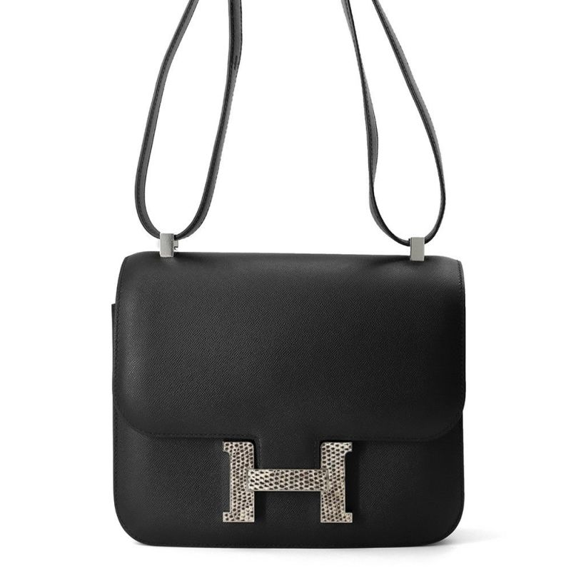 エルメス ショルダーバッグ コンスタンス3 24 ブラック/オンブレ/シルバー金具 ヴォーマダム/リザード Y刻印 黒