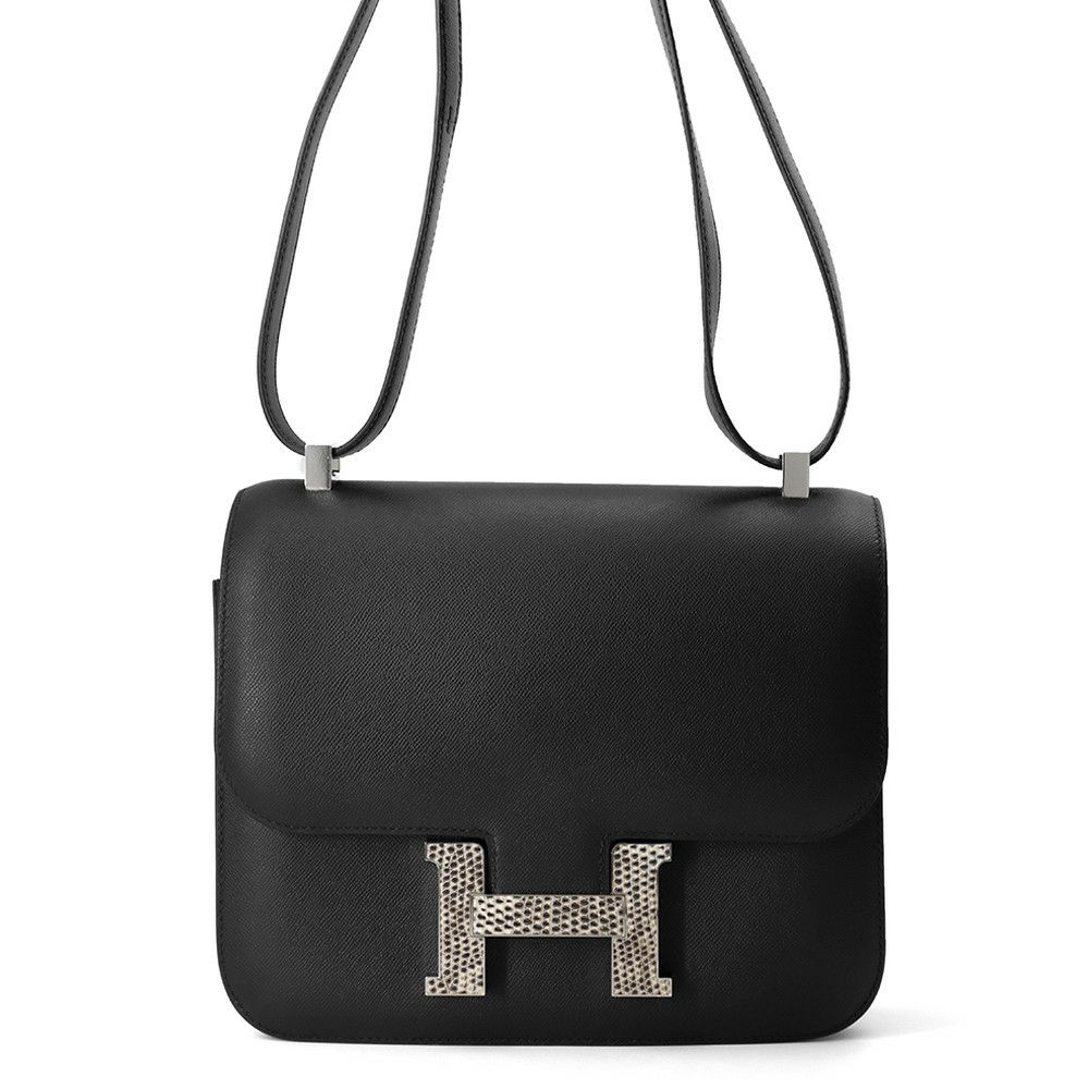 エルメス ショルダーバッグ コンスタンス3 24 ブラック/オンブレ/シルバー金具 ヴォーマダム/リザード Y刻印 黒