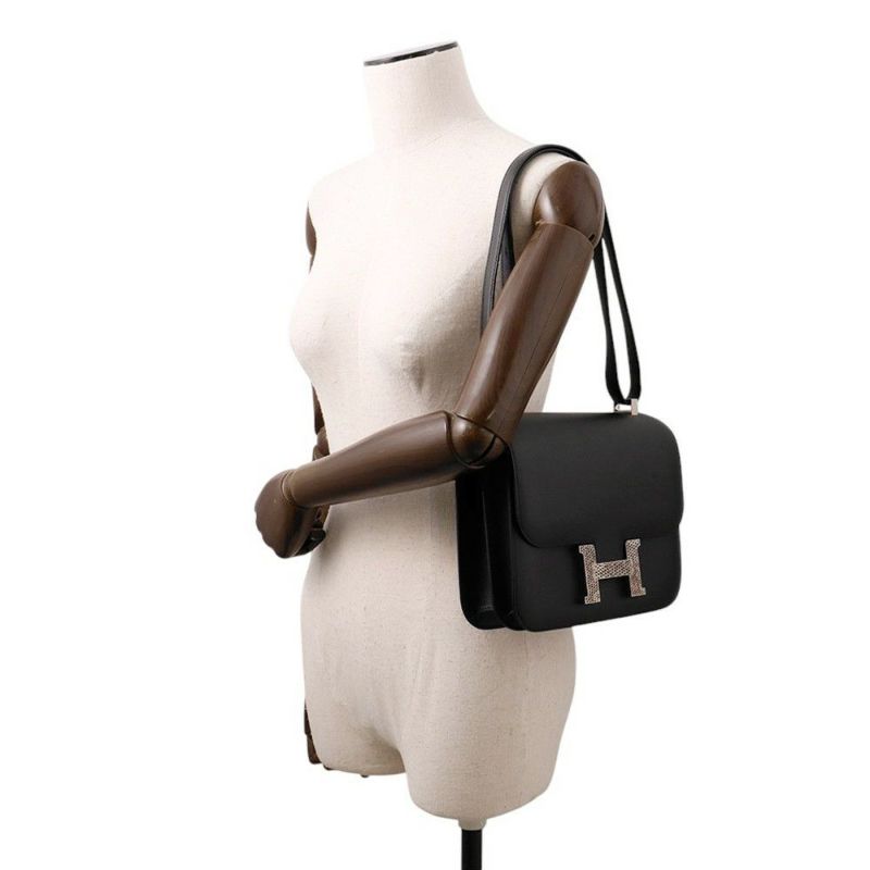 エルメス ショルダーバッグ コンスタンス3 24 ブラック/オンブレ/シルバー金具 ヴォーマダム/リザード Y刻印 黒