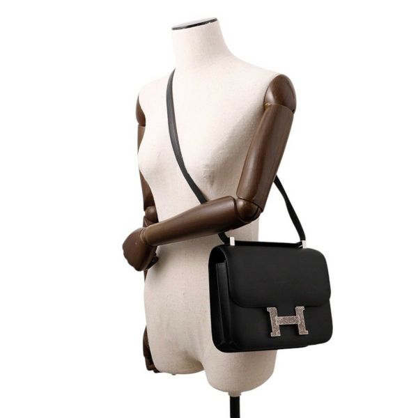 エルメス ショルダーバッグ コンスタンス3 24 ブラック/オンブレ/シルバー金具 ヴォーマダム/リザード Y刻印 黒