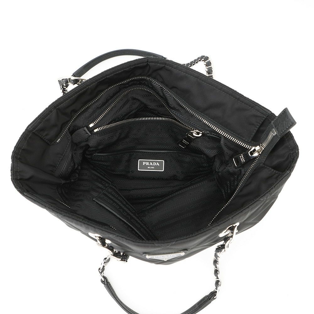 プラダ チェーントートバッグ キルティング ナイロン 1BG017 PRADA 黒
