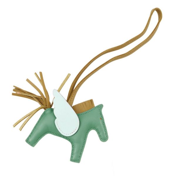 エルメス バッグチャーム ロデオPM ペガサス ミント/セサミ/ブルーペール ラムスキン Z刻印