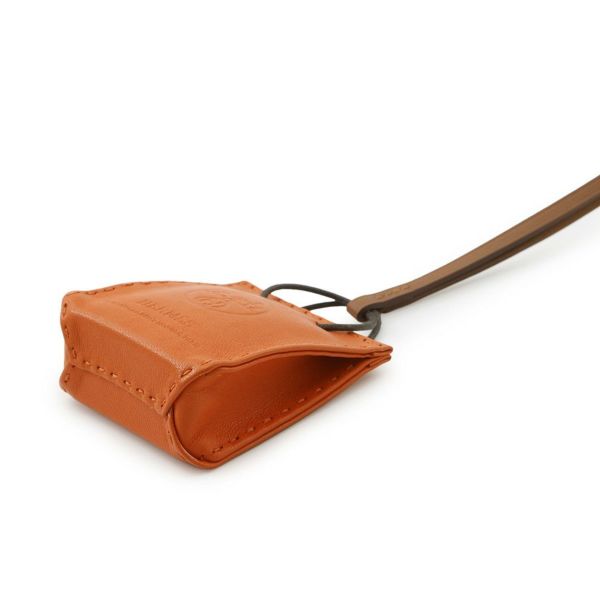 エルメス バッグチャーム ショッパー サックオランジュ フー/ゴールド ラムスキン Y刻印