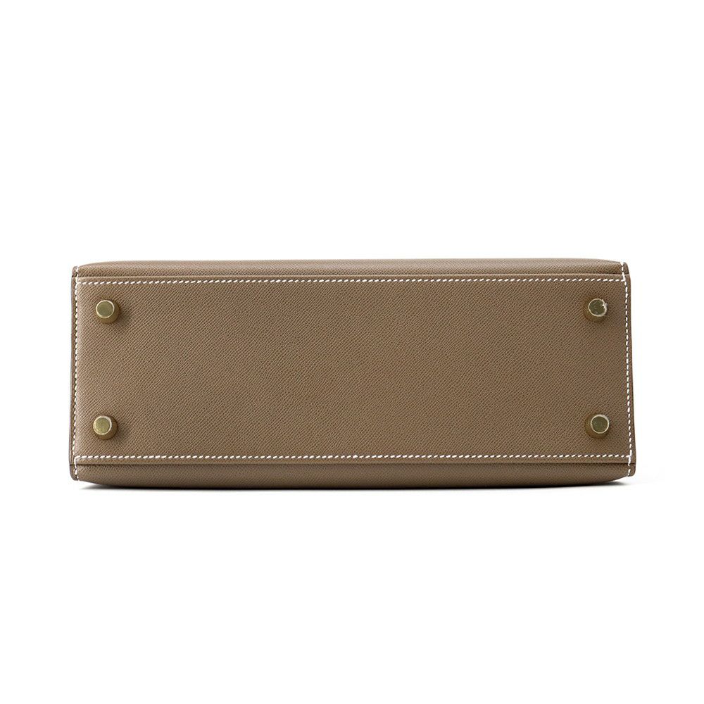 エルメス ハンドバッグ ケリー25 外縫い ヴェルソ エトゥープ/バンブー/シャンパンゴールド金具 ヴォ―マダム W刻印 2wayショルダー