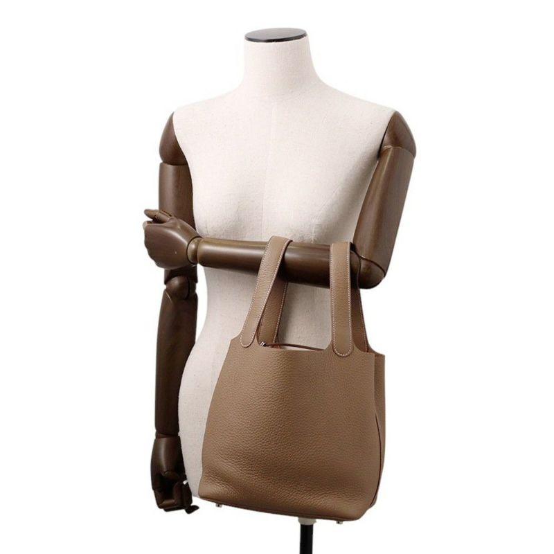 エルメス ハンドバッグ ピコタンロックMM エトゥープ/シルバー金具 トリヨンクレマンス K刻印