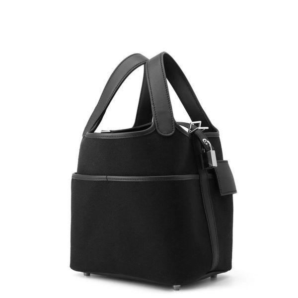 エルメス ハンドバッグ ピコタンロックPM カーゴ ブラック/シルバー金具 トワルゴエラン/スイフト W刻印 黒