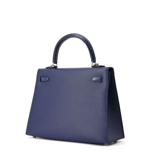 エルメス ハンドバッグ ケリー25 タッチ 外縫い ブルーサフィール/シルバー金具 アリゲーターマット/ヴォーマダム W刻印