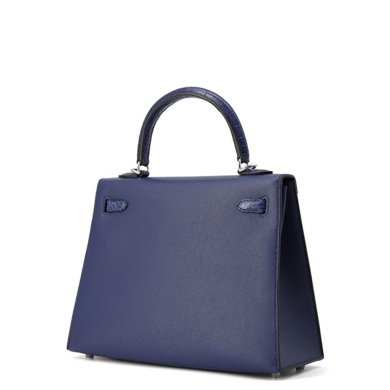 エルメス ハンドバッグ ケリー25 タッチ 外縫い ブルーサフィール/シルバー金具 アリゲーターマット/ヴォーマダム W刻印