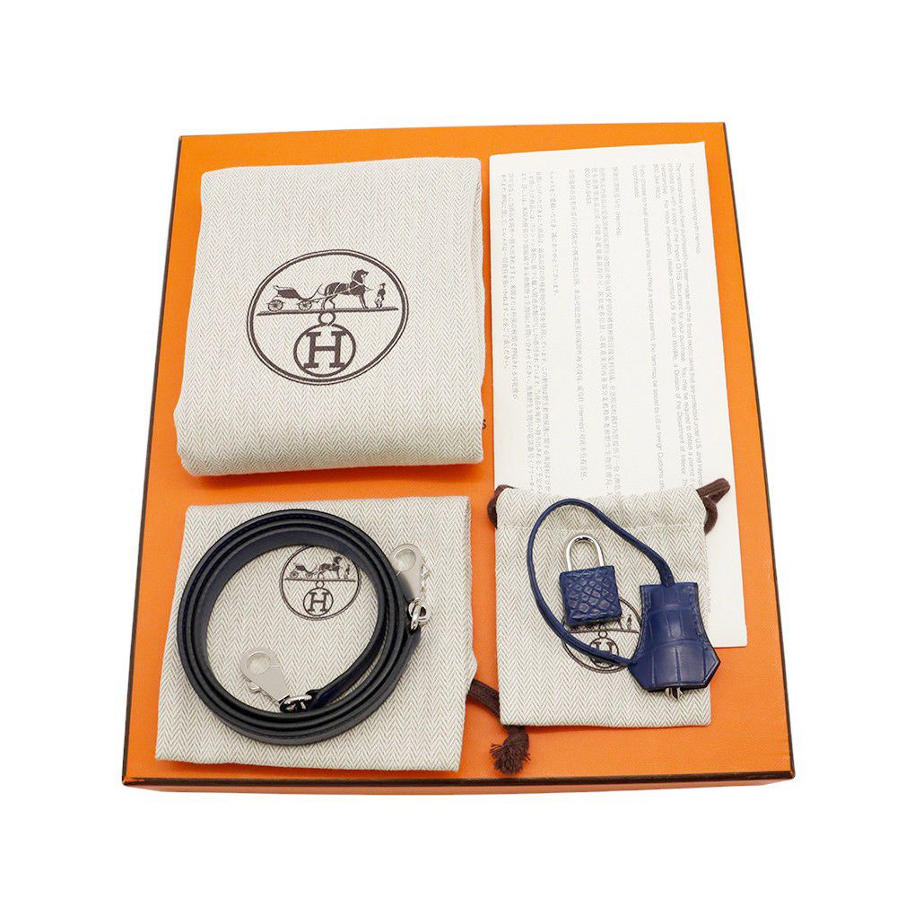 エルメス ハンドバッグ ケリー25 タッチ 外縫い ブルーサフィール/シルバー金具 アリゲーターマット/ヴォーマダム W刻印