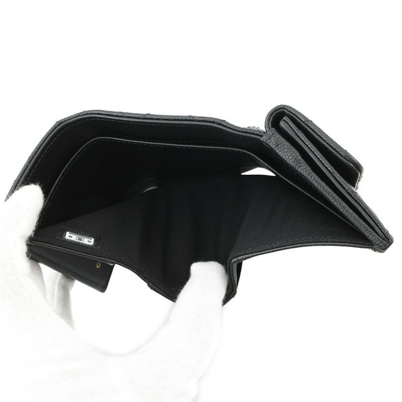 シャネル 三つ折り財布 マトラッセ ココマーク スモール ウォレット ラインストーン キャビアスキン AP4815 CHANEL 黒