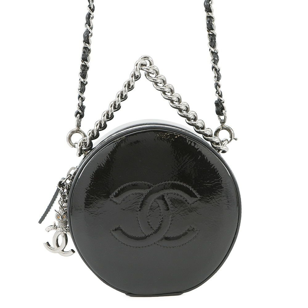 シャネル チェーンショルダーバッグ ココマーク ラウンド パテント CHANEL バッグ 黒