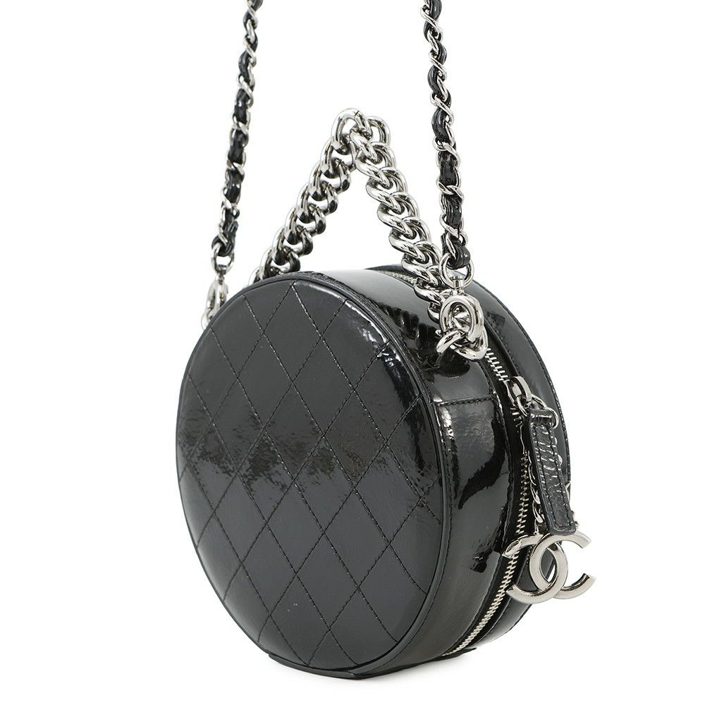 シャネル チェーンショルダーバッグ ココマーク ラウンド パテント CHANEL バッグ 黒