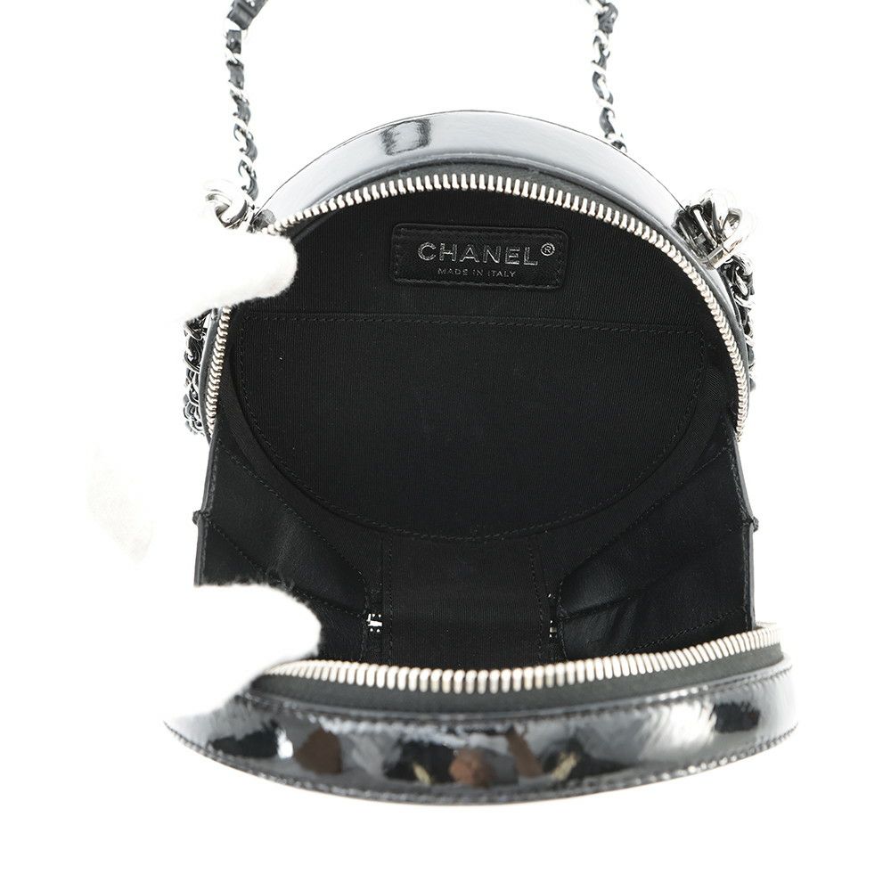 シャネル チェーンショルダーバッグ ココマーク ラウンド パテント CHANEL バッグ 黒