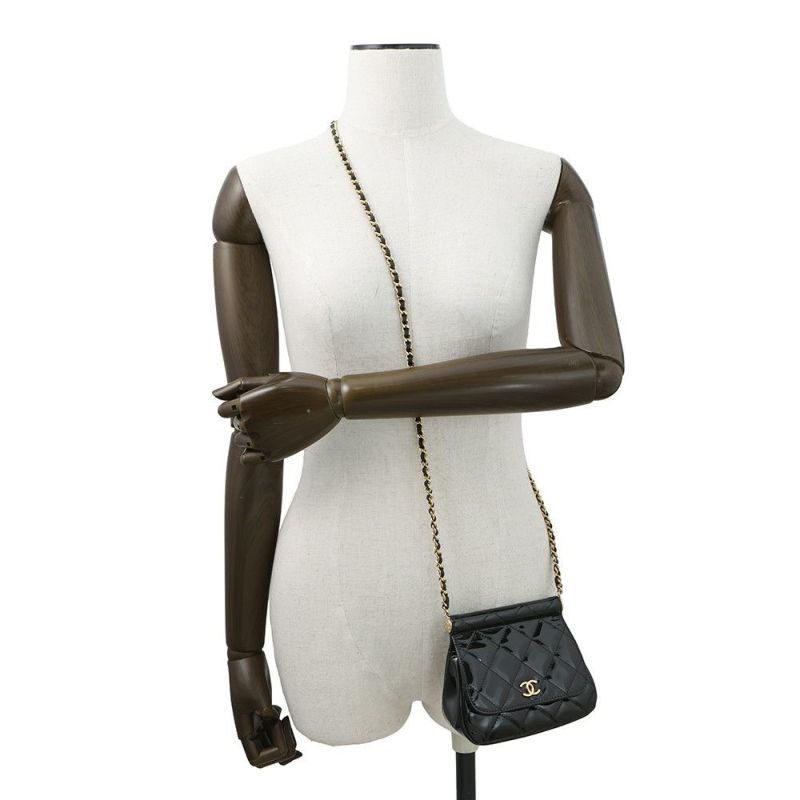 シャネル チェーンショルダーバッグ マトラッセ ココマーク ミニ エナメル AP3005 CHANEL 黒
