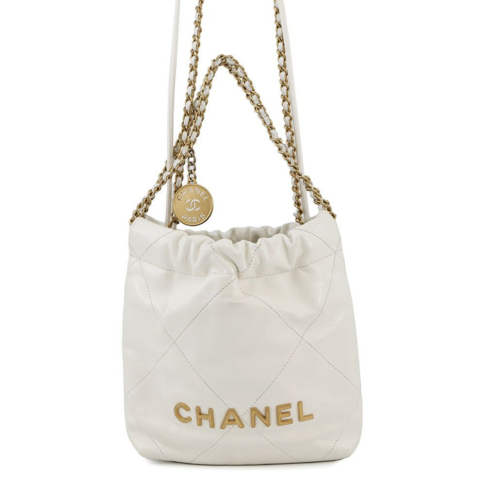 シャネル ハンドバッグ CHANEL 22 ミニ ココマーク シャイニーカーフレザー AS3980 CHANEL 2way 白