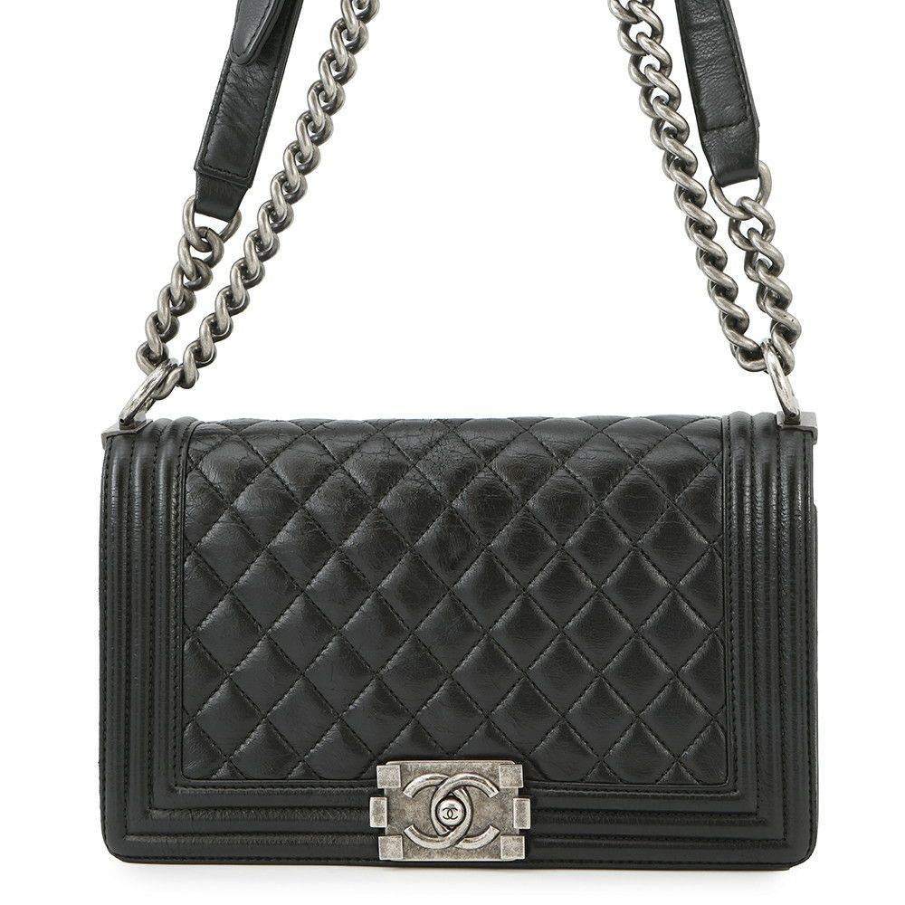 シャネル チェーンショルダーバッグ ココマーク マトラッセ ボーイシャネル レザー A67086 CHANEL 黒