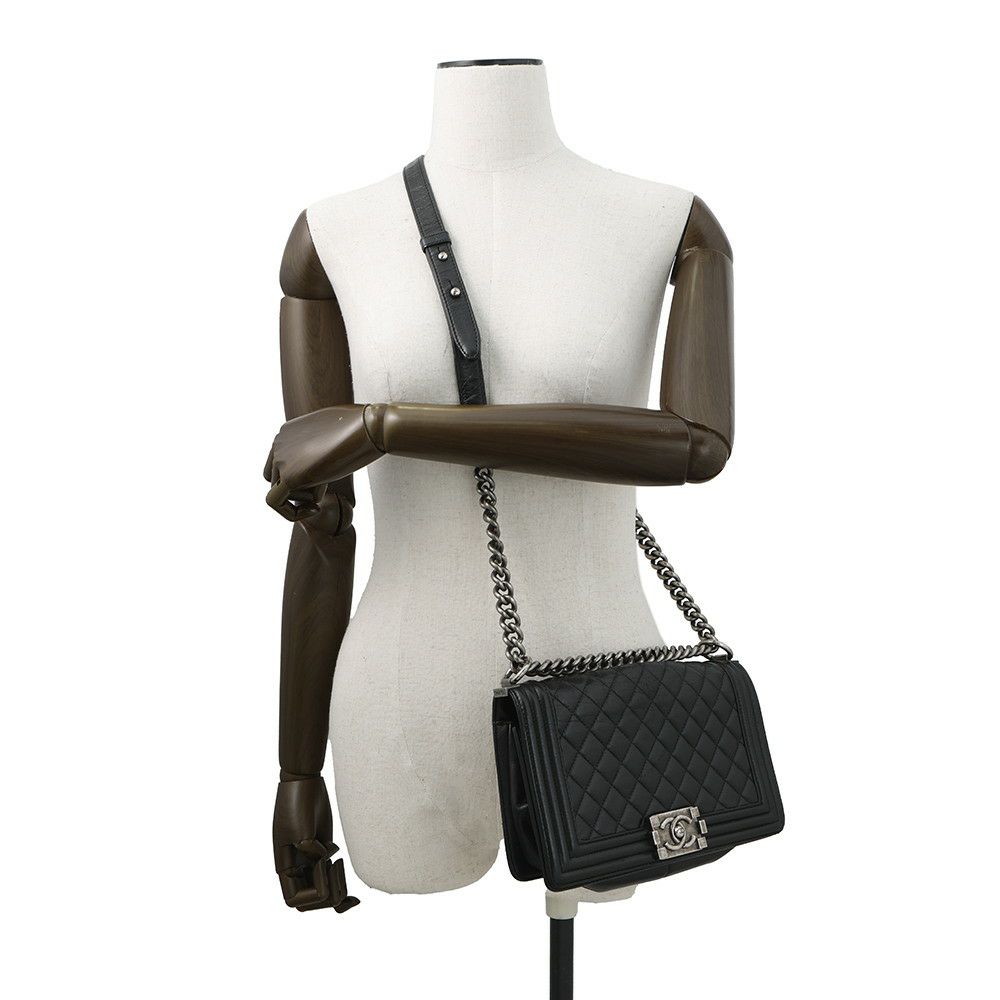 シャネル チェーンショルダーバッグ ココマーク マトラッセ ボーイシャネル レザー A67086 CHANEL 黒