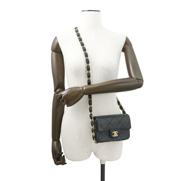 シャネル チェーンショルダーバッグ マトラッセ ココマーク スモール フラップバッグ ラムスキン AS5174 CHANEL 黒
