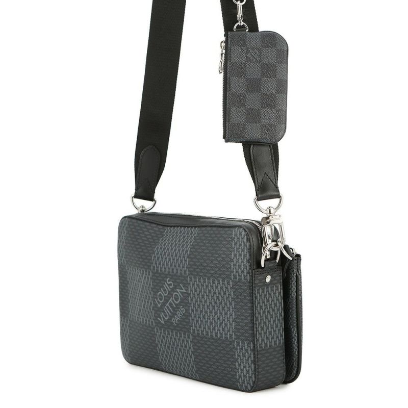 ルイヴィトン ショルダーバッグ ダミエ・グラフィット 3D トリオ・メッセンジャー N50017 LOUIS VUITTON メンズ ブラック 黒