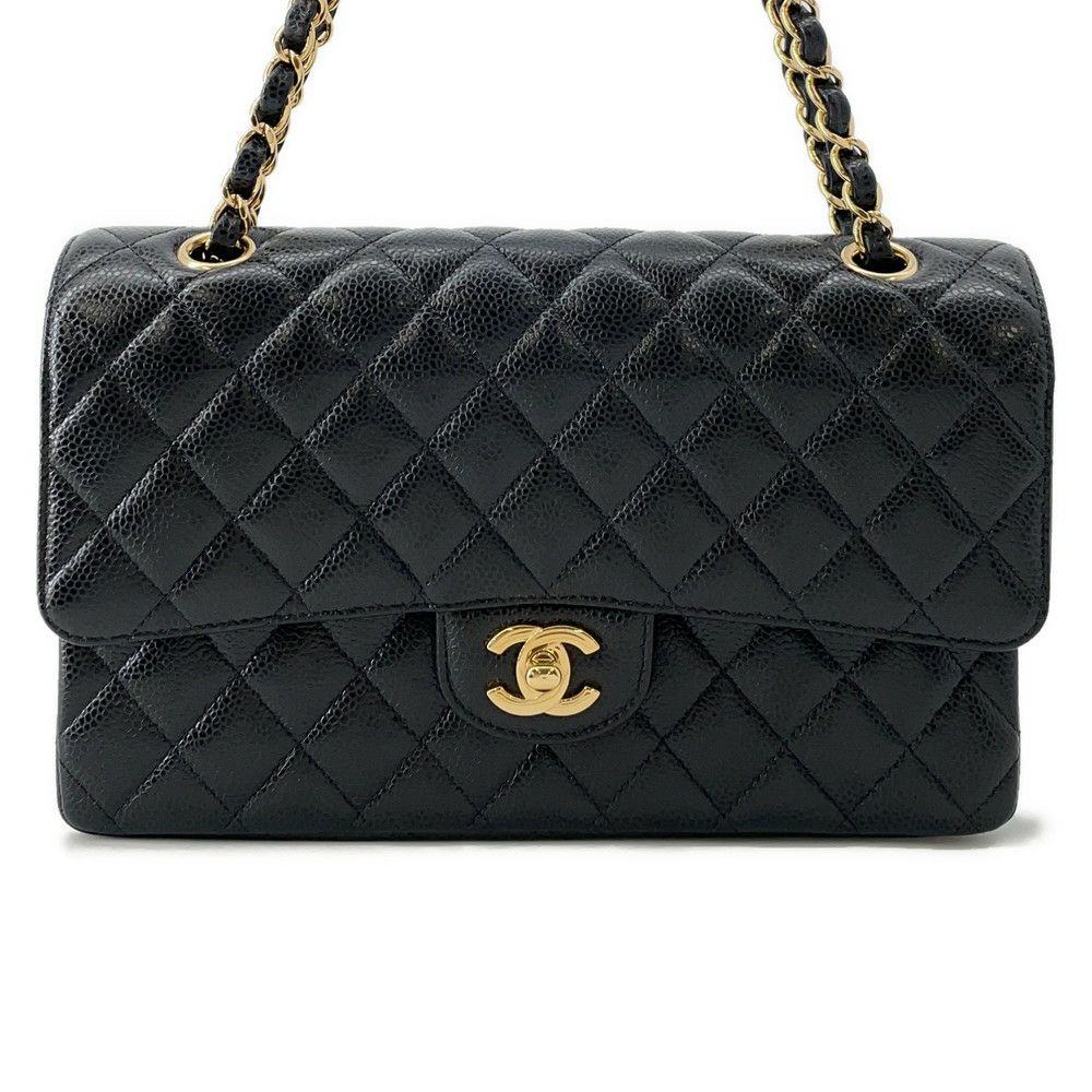 シャネル チェーンショルダーバッグ マトラッセ25 ココマーク ダブルチェーン キャビアスキン A01112 CHANEL 黒