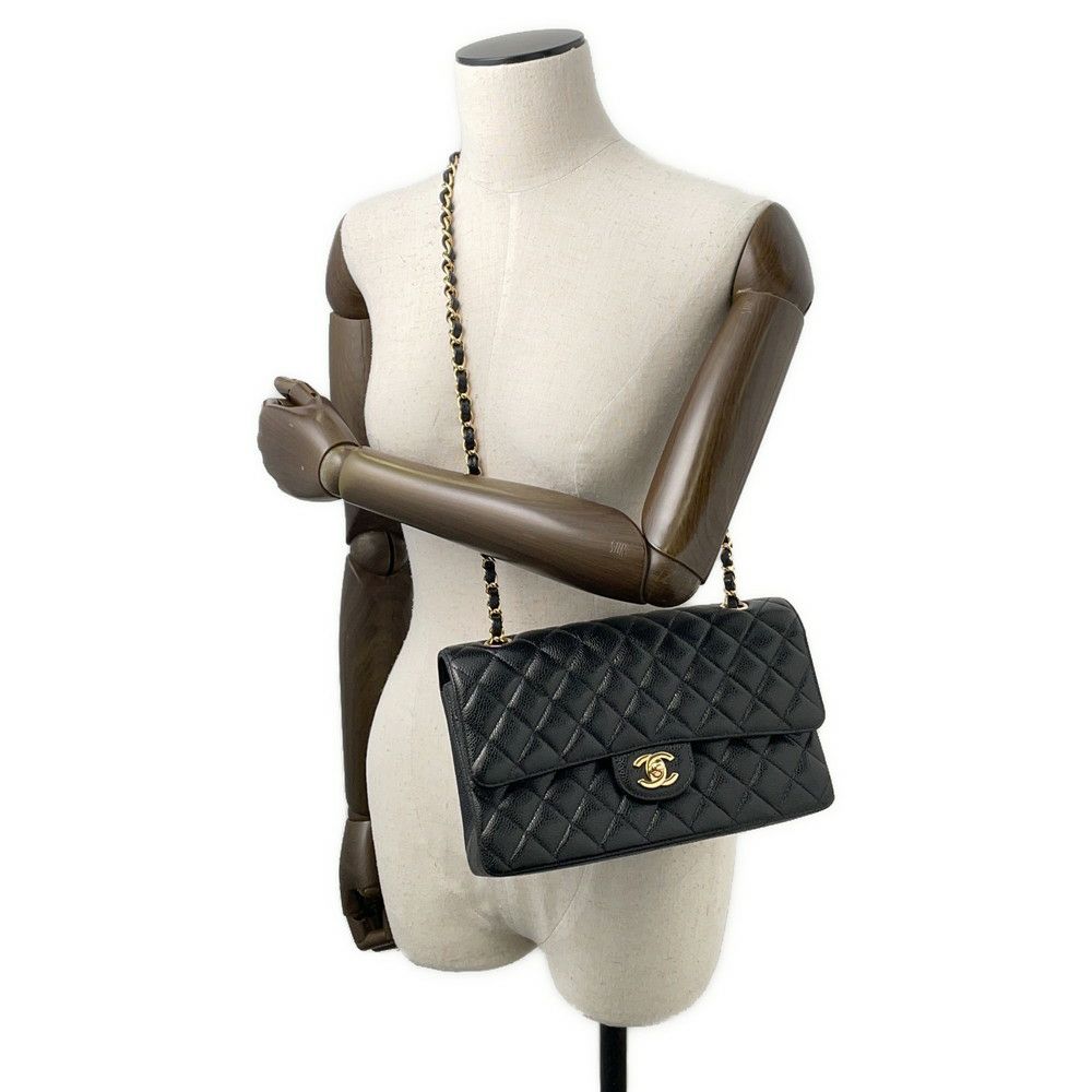 シャネル チェーンショルダーバッグ マトラッセ25 ココマーク ダブルチェーン キャビアスキン A01112 CHANEL 黒