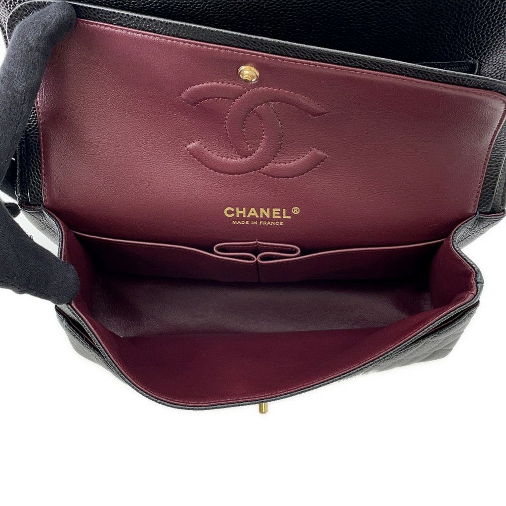 シャネル チェーンショルダーバッグ マトラッセ25 ココマーク ダブルチェーン キャビアスキン A01112 CHANEL 黒