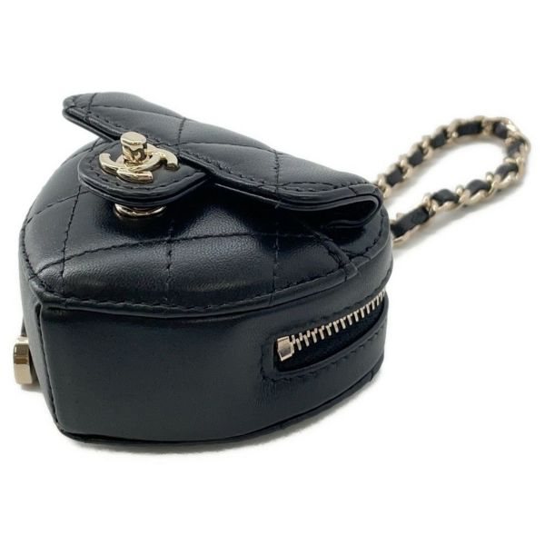 シャネル バッグチャーム マトラッセ ハート ミニ ラムスキン AP4838 CHANEL 黒