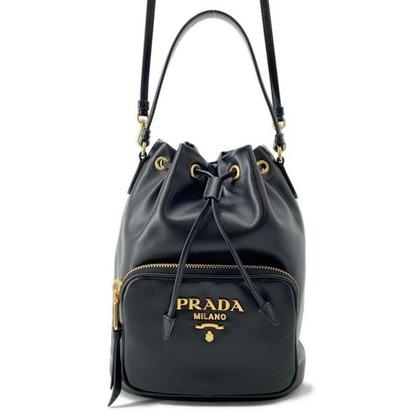 プラダ ハンドバッグ デュエット 巾着 ソフトカーフレザー 1BH038 PRADA 2way 黒