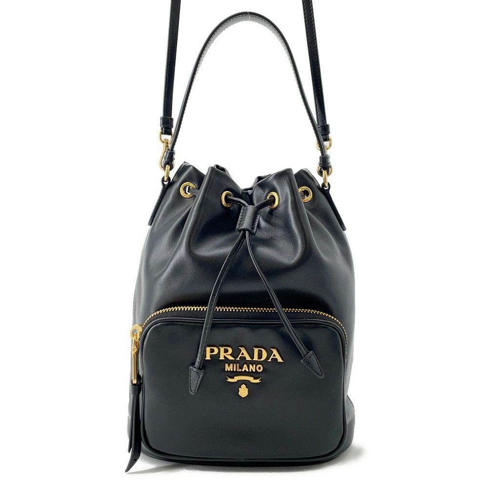 プラダ ハンドバッグ デュエット 巾着 ソフトカーフレザー 1BH038 PRADA 2way 黒