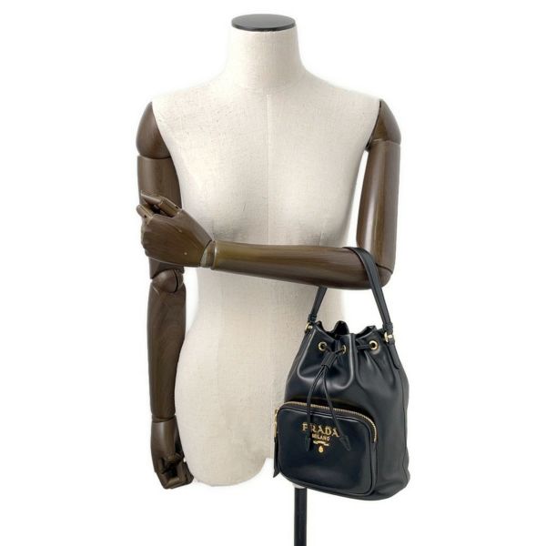 プラダ ハンドバッグ デュエット 巾着 ソフトカーフレザー 1BH038 PRADA 2way 黒